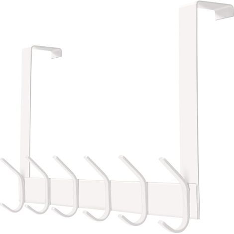 Porte Manteau pour Porte 4,5 cm Patère de porte à Suspendre 12 Crochets Acier Inox Crochet de Porte Manteaux Serviette Rangement pour Chambre Salle de Bains Bureau, san Perçage, Blanc (1/5)