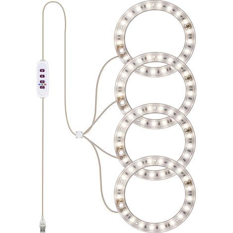 Vollspektrum-LED-Pflanzenlampe mit 20 LEDs, 8h/12h/16h Timer, 5 Helligkeitsstufen, verstellbarer Höhe, USB-Anschluss und Lichtring für Sukkulenten.
