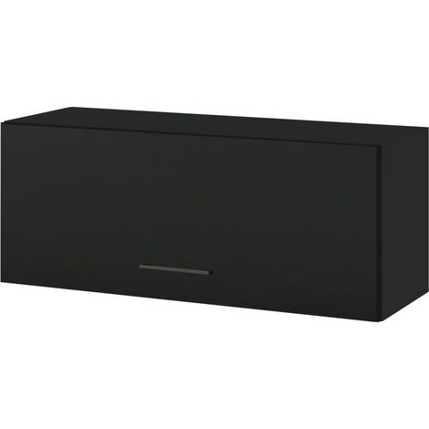 Meuble haut SLIM de cuisine Lovia Noir Mat 1 porte relevable L 90 cm - Porte avec poignée apparente   Black