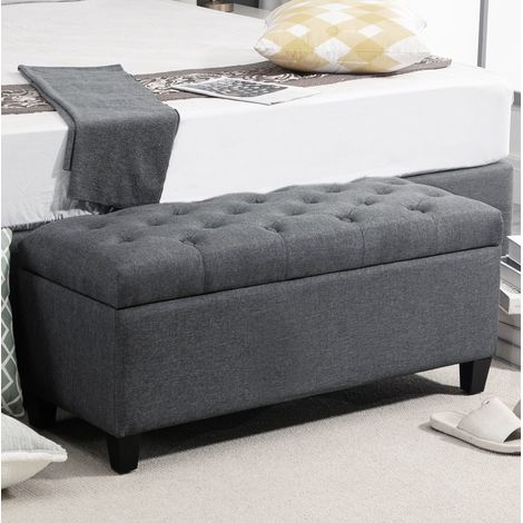 MEUBLIV Sitzbank mit Stauraum 100 x 40 x 44 cm, dunkelgrau – gepolsterte Sitzfläche (1/5)