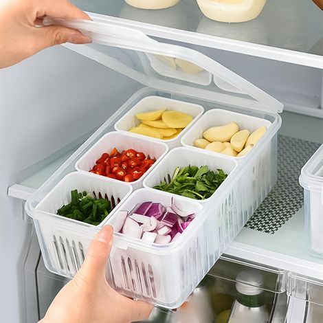 Boîte De Rangement Alimentaire - 6 Compartiments Transparente En PP - Pour Réfrigérateur Armoire Bureau - 22,8 x 16 x 8,5 cm - 1 Pièce (1/5)