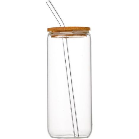 Gobelets en verre transparent résistant à la chaleur avec paille et couvercle, 500/600 ml (1/5)