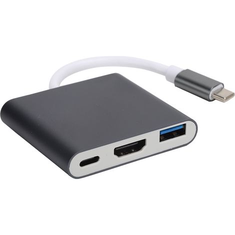 Adaptateur USB-C 3-en-1 Hub HDMI 4K Multimédia Haute Définition Noir Gris (1/5)