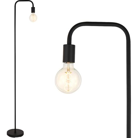 Lampadaire rétro incurvé en métal minimaliste avec interrupteur à pied pour chambre à coucher, salon, lecture, bureau I 165 cm I E27 (noir) (1/5)
