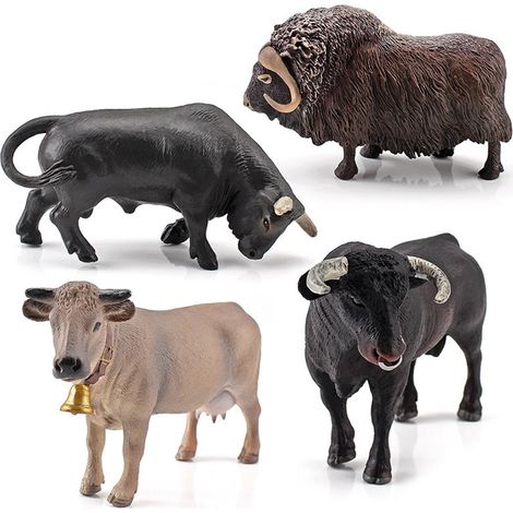 4 pièces Simulation ferme vache bétail boeuf taureau Figurine PVC ferme Animal modèle Action Figure décoration de la maison enfants jouet éducatif. (1/5)
