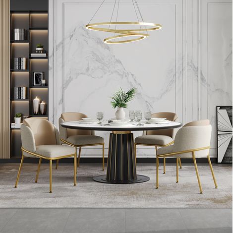 Lot de 4 chaises de salle à manger beige et kaki avec pieds réglables, assise en cuir régénéré et structure bois métal pour salle à manger ou bureau  CHICFURN (1/5)