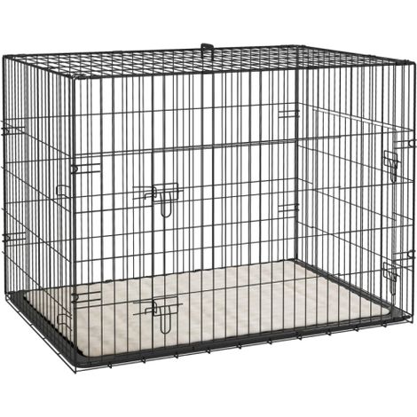 Foldable Dog Crate with Two Doors and Tray, Soft Cushion for Large Medium Dogs, 91x62x68 cm, Black Durable Design (1/5)
