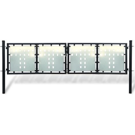 Black Double Door Fence Gate 300 x 125 cm vidaXL