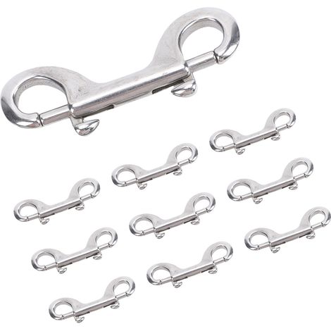 Mousqueton double en acier inoxydable ultra-résistant pour cordes, chaînes, laisses, brides pour animaux, loquets de portail agricole, lot de 100 mm (1/5)