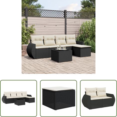 Gartensessel -  6-tlg. Garten-Sofagarnitur mit Kissen Schwarz Poly Rattan (1/5)