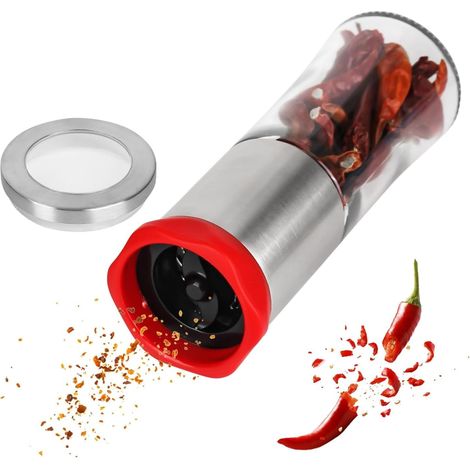Moulin à piment en acier inoxydable et verre - Coupe-piment - Ustensile de cuisine - Moulin à épices pour épices grossières - Recharge de poivre et de sel (1/5)