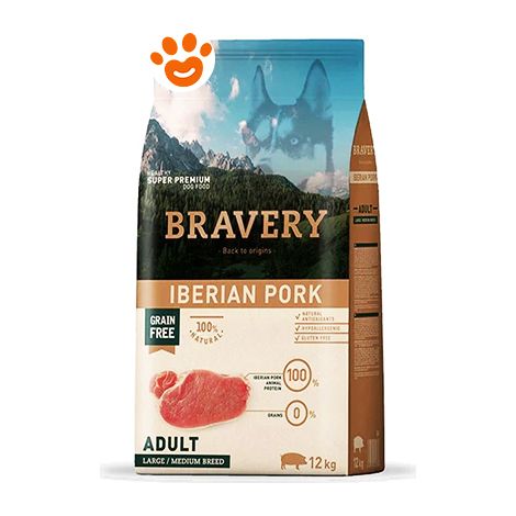 Bravery Dog Adult Medium Large Maiale Iberico - Sacco 12 Kg -