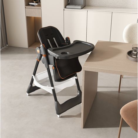 Chaise haute bébé pliable et réglable 6 mois-6 ans, plateau amovible, noir DESVIAE