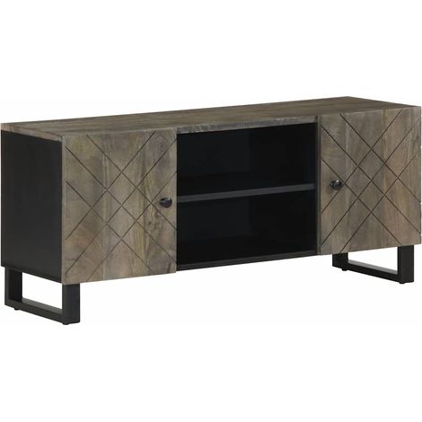 Mobile porta TV con ampio spazio di archiviazione 105 x 33 x 46 cm in legno massello di mango nero 020057725
