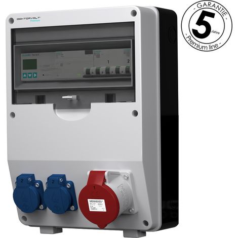Tableau électrique de chantier avec compteur triphasé Siemens pTD-S/FI 32 A, 2 x 230 V, prises Mennekes Schuko, Doktorvolt DV-4807-D (1/4)