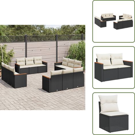The Living Store 12-tlg. Garten-Sofagarnitur mit Kissen Schwarz Poly Rattan - Gartensofas - Outdoor-Möbel - Gartenmöbelset - Lounge Set - Rattan Gartenmöbel (1/5)