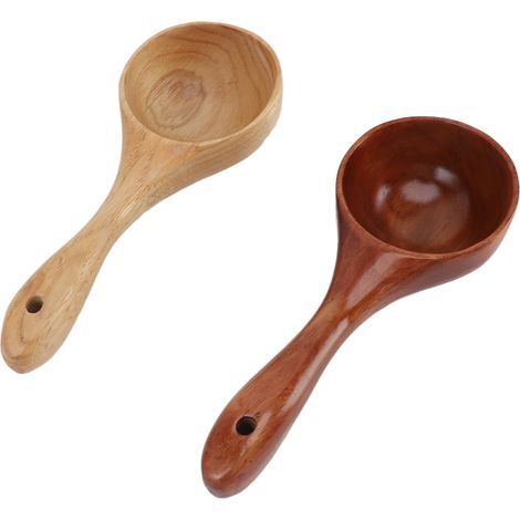 Lot de 2 louches à soupe en bois massif inodore, avec long manche, idéales pour la cuisine. (1/5)