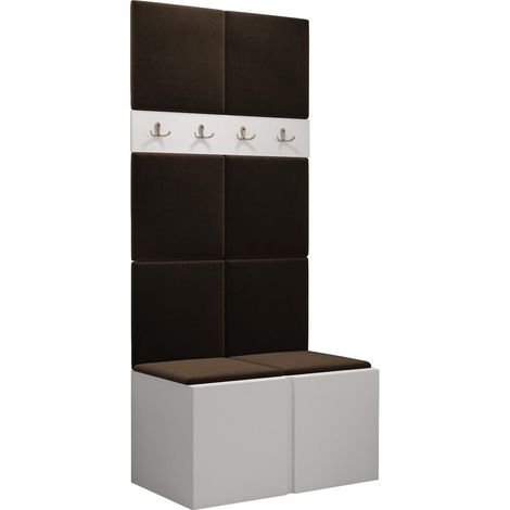 Meuble d'entrée Pinis IV, Blanc, 186x84x46cm, Stratifié, Tissu, Murale, À poser (1/5)