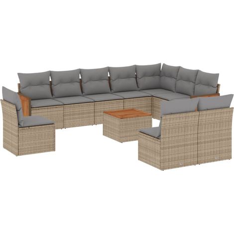 Maison Exclusive - Set de sofás de jardín 11pzas con cojines ratá (1/3)