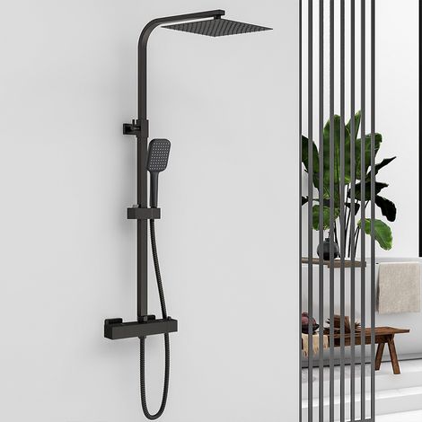 AICAIT Nero Colonna Doccia con Miscelatore Termostatico, Set Doccia Termostatico, Set Doccia a Pioggia con Soffione Quadrato 25x25 cm