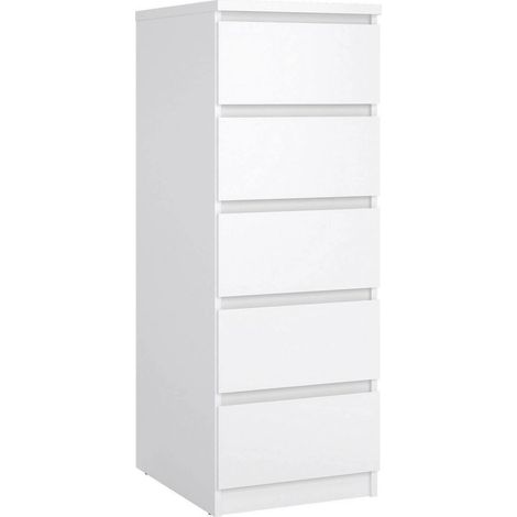 Dmora Cajonera con cinco cajones, color blanco brillo, 40 x 111 x 50 cm, con embalaje reforzado