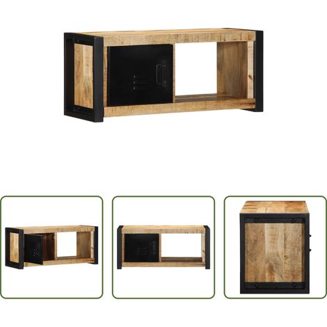 Rangement salon -  Meuble TV 80x30x35 cm bois massif de manguier brut (1/5)