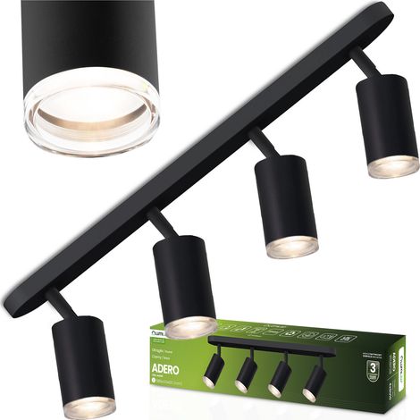 LED-Deckenleuchte mit 4 x GU10-Fassung, Schutzart IP44, ADERO, Schwarz, Lumiled