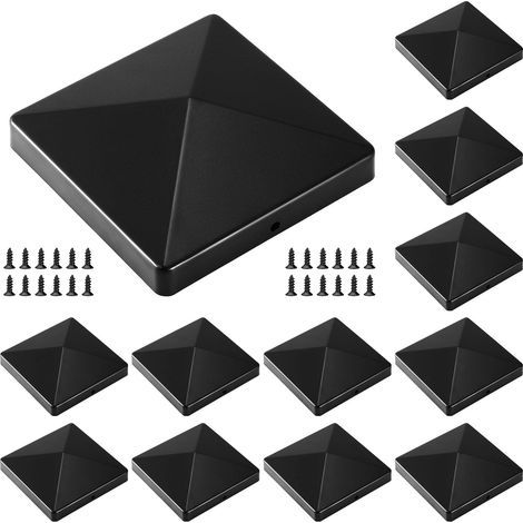 Lot de 12 capuchons de poteau - 105,5 mm x 105,5 mm - Noir - Avec 24 vis - Pour poteaux en bois et poteaux de terrasse (1/5)