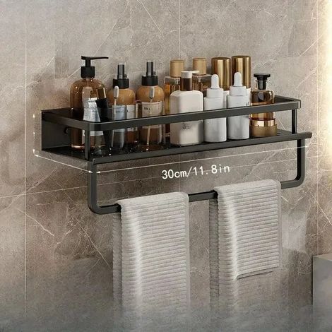 Étagère de rangement noire pour salle de bain (30 cm) - Idéale pour ranger vos articles de toilette dans la salle de bain. (1/5)