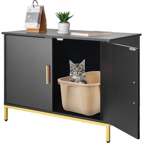 Meuble de Rangement pour Bac à Litière Chat Armoire Cache Maison de Toilette de Chat, Niche Cache-litière avec Pieds en Métal, pour la Plupart Bacs à Litière Chats, pour Salon, 70 x 45 x 54,5 cm (1/5)