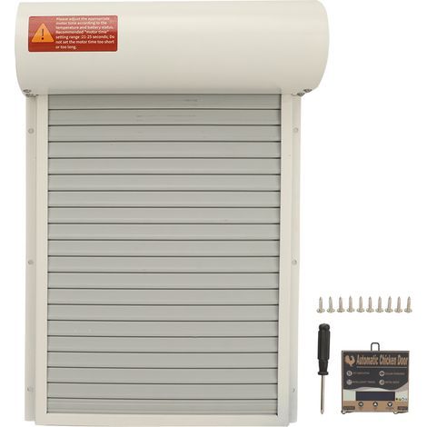 Automatic chicken coop door opener, battery powered, timer, LED display, for farm use, white (1/5)