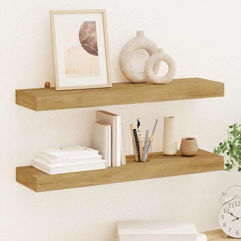 Étagères murales 2 pcs-Étagère flottante-Étagère de rangement suspendue 60x15x4 cm bois de teck massif 210035 (1/5)