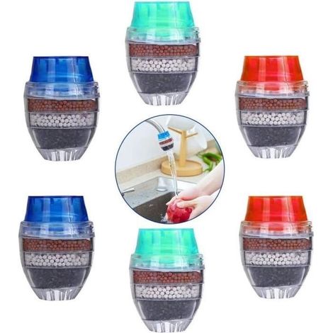 6PCS Cuisine Robinet Robinet Filtre Rond à Charbon Actif Filtre à Eau de Robinet à 5 Couches Home Eau Purifiée Robinet (1/4)