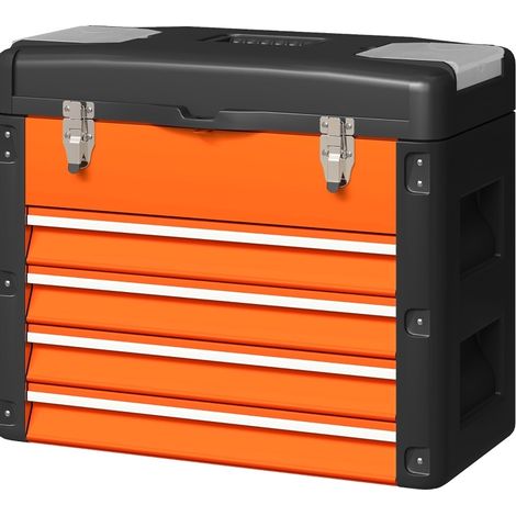 Caja de herramientas metálica vacía con 4 cajones y bandeja superior 49,7 x 25,3 x 40,7 cm naranja (1/5)