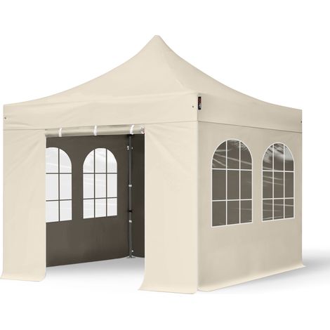 3x3m gazebo pieghevole con laterali (finestre), PREMIUM acciaio, crema (1/5)