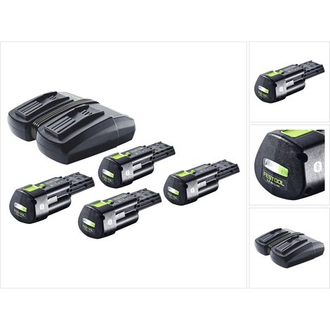Festool Energie Set 4x BP 18 Li 3,0 Ergo I Akku 18 V 3,0 Ah / 3000 mAh Li-Ion ( 4x 577704 ) + TCL 6 DUO Doppel Ladegerät ( 577017 )
