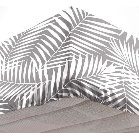 Drap housse en coton pour lit queen size "Botania" imprimé fougères - Gris - 160 x 200 cm - Livraison gratuite (1/3)