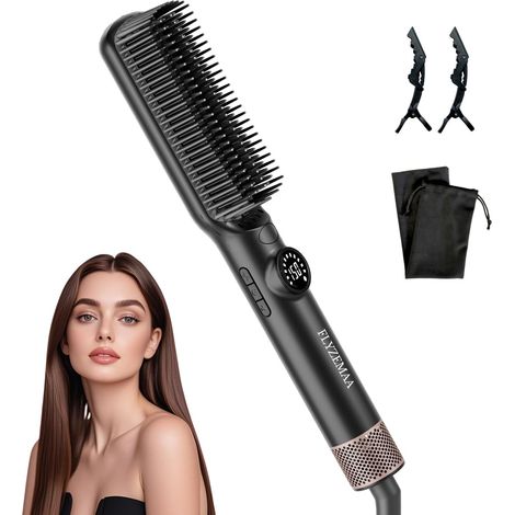 Brosse lissante céramique pour cheveux à chauffage uniforme, Noir Technologie à ions négatifs, 7 Température réglable, écran LCD, Plaques Aluminium Anti-Brûlure, Prise UE (1/5)