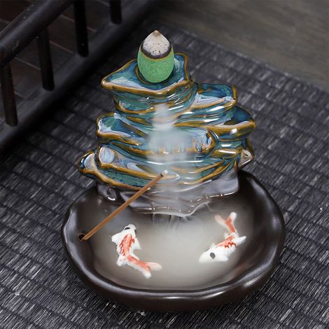 Cascade À Encens - Décor En Céramique Bleu Pour Méditation Et Yoga - Hauteur 8,6 Cm - 1 Pièce (1/5)