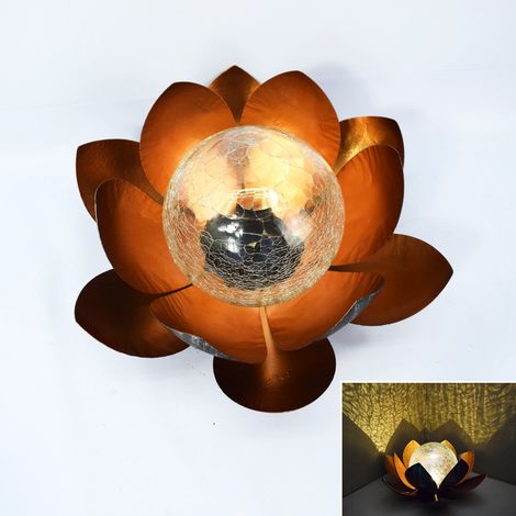 Lampe solaire à LED en forme de fleur en verre craquelé - Décoration de jardin - Lanterne solaire en métal - Nénuphar - Lampe de table d'extérieur (orange)