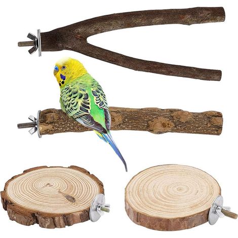 Lot de 4 perchoirs pour cages à oiseaux, jouets pour oiseaux, support pour oiseaux, perchoir à oiseaux en bois, accessoires pour perruches, canaris, calopsittes, agapornides (1/5)