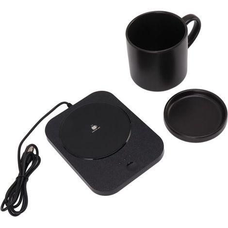 Chauffe tasse,Tasse à café chauffante électrique, 55℃ chaud constant, alimentation USB, avec tasse en céramique, pour le bureau, 5V,Noir (1/4)