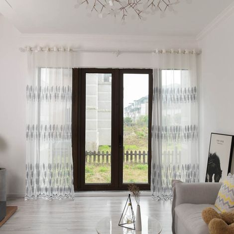 Rideaux en polyester, cantonnières en voile, décoration pour chambre et salon (bleu) (1/5)