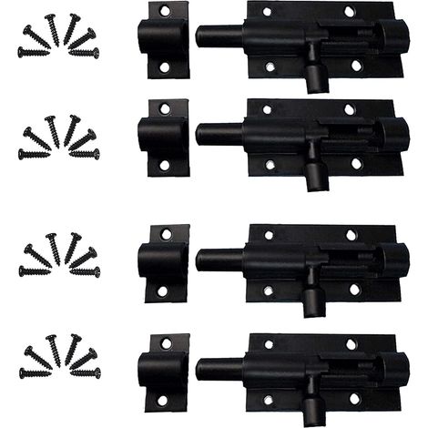 Verrou de sécurité pour porte coulissante, lot de 4 unités, en acier inoxydable, couleur noire, pour portail et jardin.-AquaForge (1/5)