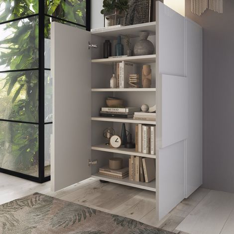 Mehrzweckschrank 2 Türen Montale, Schubladen, 4 Regale Made in Italy, 2 Türen, 78x115,5h cm Hochglanz Weiß (1/5)