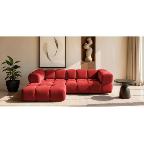 Ecksofa Designersofa BLANCHE in Stoff Bluvel Bordeauxrot Ottomane Links