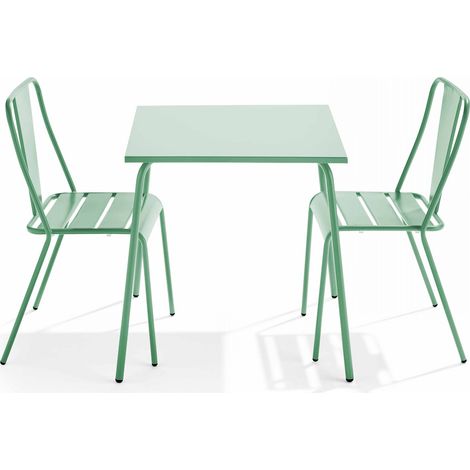 Ensemble table de jardin carrée et 2 chaises bistrot vert sauge - Palavas