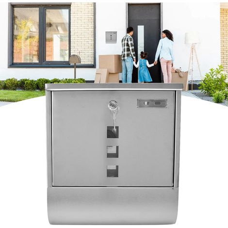 Boîte à colis/boîte à journaux en acier inoxydable de style campagnard européen, avec perforations carrées et fenêtre. (1/5)