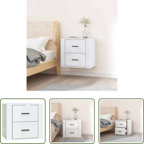 vidaXL Hochglanz-Weiß - Wand-Nachttisch Hochglanz-Weiß 50x36x47 cm (1/5)