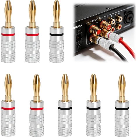8 Pièces Fiche Banane 4 mm Fiches Bananes en Cuivre Doré avec Boîtier en Aluminium Fiche Banane enceinte pour Audio Microphone Projecteur et Table de Mixage (1/5)